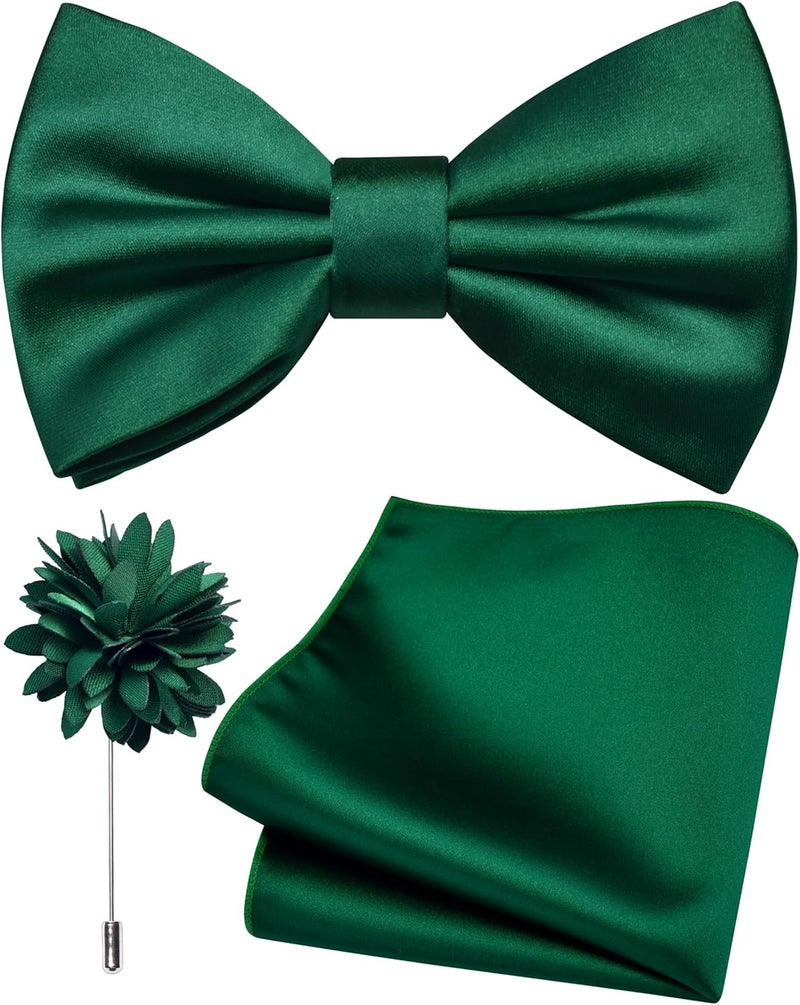Branduce Solid Color Pre-tied Bow Tie and Pocket Square Lapel Pin Set for Men - Image 1